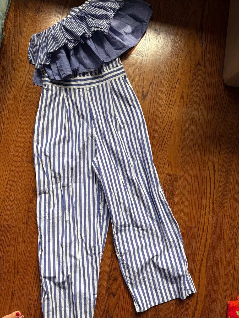 Jcrew Striped Blue and White Wide-Leg Jumpsuit